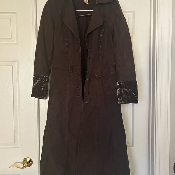 Elevenses Anthropologie Victorian Steampunk Long Trench Duster Coat size 4 - Picture 2 of 5